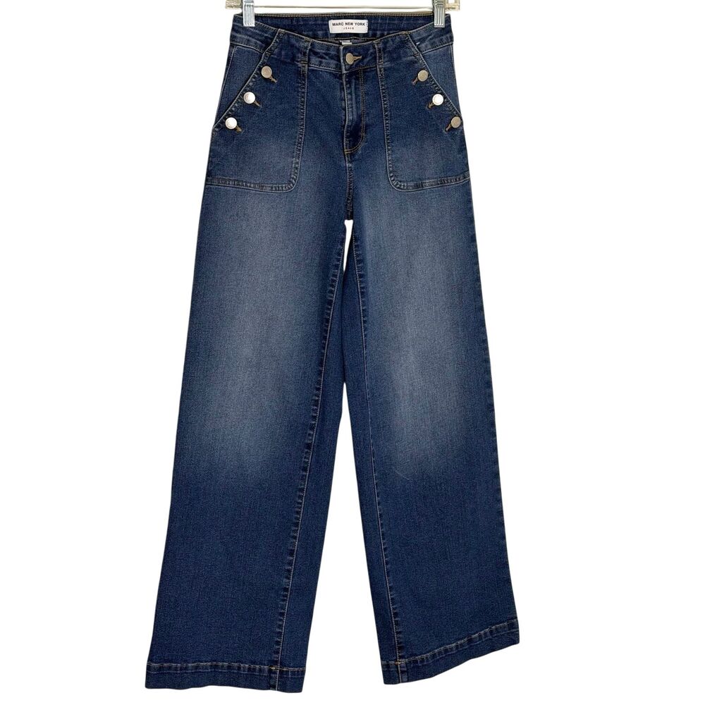 Marc New York Wide Leg Sailor Button Jeans Denim Pants Patch Pocket 2